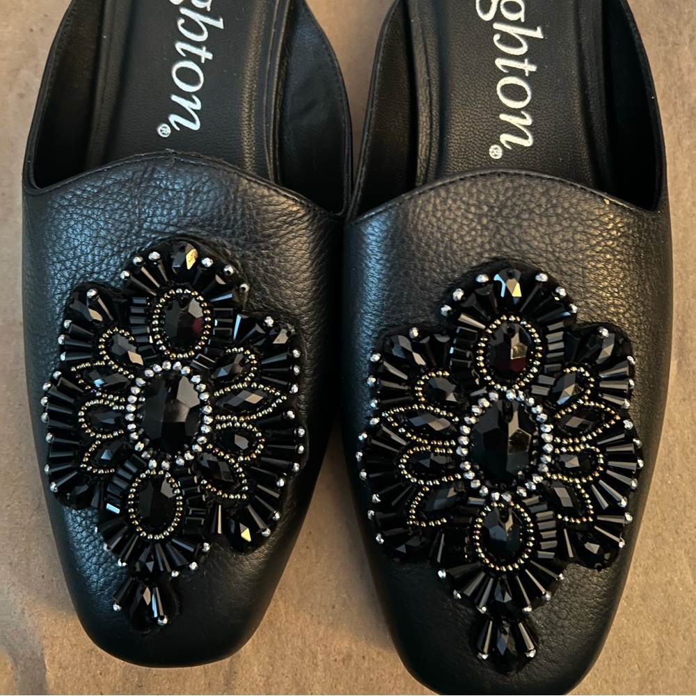 Black Brighton Mules Slides Embellished size 8.5
